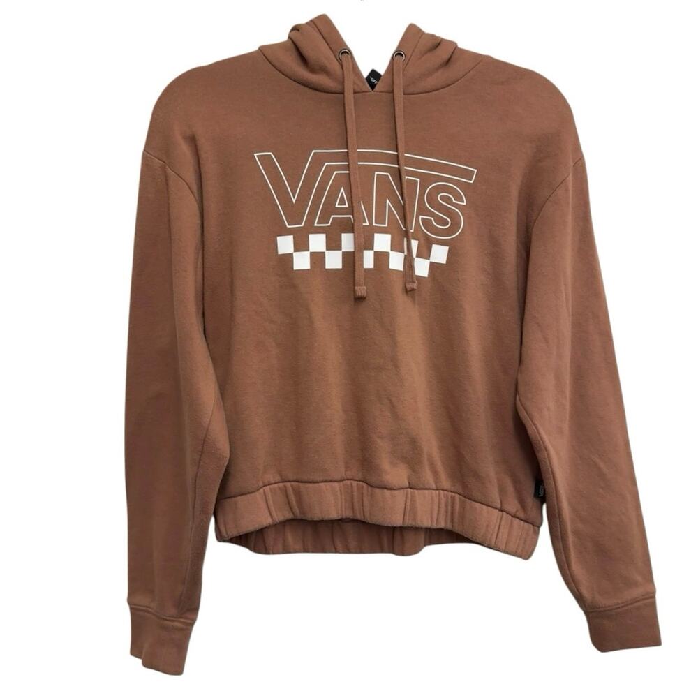 Vans Cropped Hoodie XS Brown Pullover Sweatshirt Checkerboard Logo Graphic